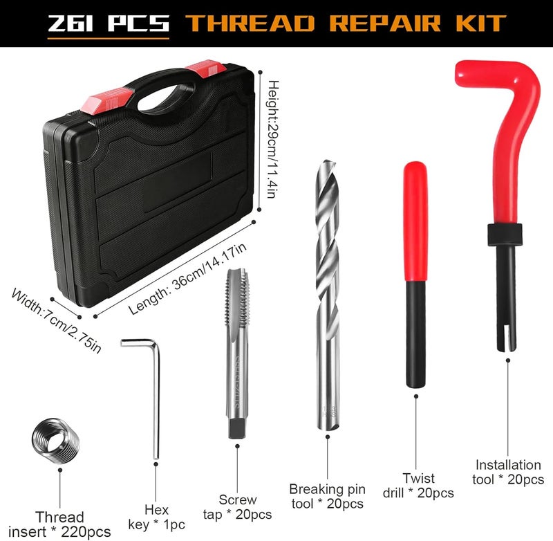 AJulyBee Helicoil Thread Repair Kit, 261 PCS Thread Chaser Kits HSS Drill Helicoil Kit, Rethreading Tool with Thread Gauge| Metric and SAE| 1/4" 5/16" 3/8" 7/16" 1/2" M5 M6 M8 M10 M12 - Image 3